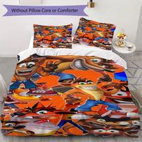 Crash Bandicoot Game Pattern Bedding uilt Set uilt Cover Pillowcase Home Decoration Birthday Gift (1 * duvet cover + 2 * pillowcase  without core)26 135x200cm blue
