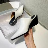 Shoes Woman Slippers Loafers Luxury Slides Female Women Shoes Cover Toe Square Heel on A Wedge Heeled Mules 35 black