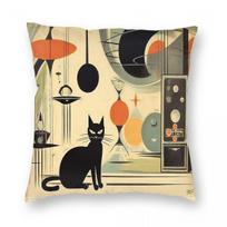 Atomic Cat Retro Charm Square Pillowcase Polyester Linen Velvet Creative Decorative Throw Pillow Cushion Cover 45X45 Peach skin 18*18(CM)-1Pcs beige