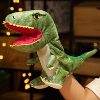1 vnt. Dinozaurų pliušinės lėlės-pirštinės, tikroviškos Triceratopsas, Tyrannosaurus Rex lėlės-pirštinės vaikams, suaugusiems, Muppetai 35cm žalia