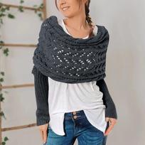 Daugiafunkcinis šalikas su rankovėmis moterims, megztas šalikas-megztinis-apsiaustas su rankovėmis, boho pashmina šalikas-pelerina One Size gray