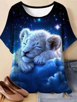 Leopard Tiger Wolf T-Shirts Animal 3D Print Summer Women's Short Sleeve T Shirt Casual Harajuku Y2K Tops Female Tees Clothing S blue