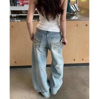 Women's High Waist Wide Leg Jeans Non Stretch American Vintage Embroidery Pocket Washed Denim Long Pants Regular & Extra Long Length S gray