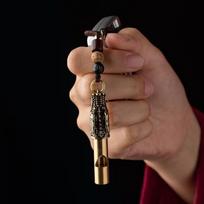 Brass Outdoor Survival Whistle, Easy To Carry And Can Be Used As A Keychain, With A Dragon Head Design And Key Strap. A brown