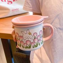 Tulip Cup Rabbit Ceramic Water Cup High Looking Cute Girl Home Coffee Breakfast Cup Children Mug 301-400ml brown