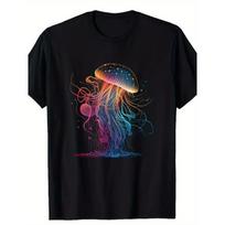 European sizes Men's Vibrant Jellyfish Ocean Scene T-Shirt , Short Sleeve, Crew Neck, Machine Washable S juoda