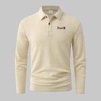 Waffle Knit Pringle Long Sleeve Polo Shirt 2XL smėlis