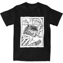 Gato Junji Ito Komiksų Marškinėliai Vyriški Japonų Anime Juokingi Grynos Medvilnės Marškinėliai Vasariniai Apvaliu Kaklu Madingi Laisvi Didelio Dydžio Viršutiniai Drabužiai XXXXXL juoda