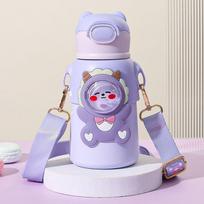 Children's thermos cup food grade 316 straw cup for boys and girls with high appearance to go to school 401-500ml gray
