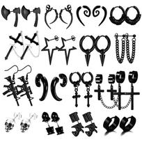 16 porų unisex juodų punk stiliaus auskarų vėrimo rinkinys black