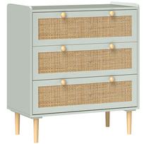 Miegamojo komoda su 3 stalčiais, rotango priekinėmis dalimis, drabužių komoda koridoriui, prieškambariui, MDF, žalia 80 x 40 x 87.5 cm žalia