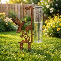 Vintage Flower Bird Metal Rain Gauge Stake Freeze Proof Yard Rainfall Monitor  Yard Barn ruda