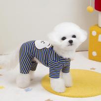 Pet Small Dog Bichon Teddy Dog Clothes Thin Cotton Bottoming Shirt Pajamas 25 Stripes Four Legs Patch Bear L white