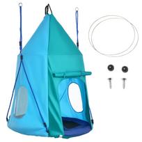 Bird's nest swing with removable tent, ? 100 cm, max. load 150 kg, height-adjustable rope 120 to 180 cm, blue