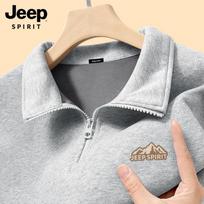 JEEP SPIRIT Men's Half-Zip Fleece Lined Stand Collar Sweatshirt L gray