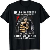 Hello Darkness My Old Friend Grim Reaper Skeleton Drink Beer T-Shirt S juoda