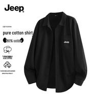 JEEP Men's Pure Cotton Long-Sleeve Casual Business Shirt M black