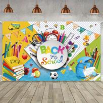 Vibrant School Theme Banner, Back to School Photo Booth Decor 47.2x31.5inch/120*80cm white