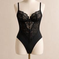 European and American ultra-thin translucent lace edge onesie erotic one-piece shapewear S juoda