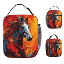 Vibrant Watercolor Horse Lunch Bag Casual Lunch Box School Portable Thermal Lunch Bags For Unisex Waterproof Print Cooler Bag One Size orange