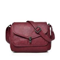 Vintage Sheepskin Leather Shoulder Messenger Bag for Women  New Soft Small Tote Crossbody Handbag 25cm x 12cm x 20cm raudona