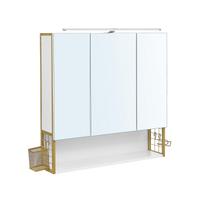 VASAGLE BBK124A10 Bathroom Mirror Cabinet with Lighting, Bathroom Cabinet, Wall Cabinet for Bathroom, Height-Adjustable Shelf, Double Door, Modern balta