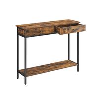 VASAGLE Console Table, Hallway Table, Side Table, Sofa Table with 2 Drawers, Steel Frame, Hallway, Living Room, Industrial Design, Vintage Brown/Black juoda