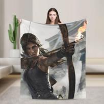Tomb-Raider Lara Croft Antklodės Flanelinės Ruduo Žiema Išgyvenimas Vaizdo žaidimas Nešiojamos Super Minkštos Mėtymo Antklodės Lovai 30x40in gray