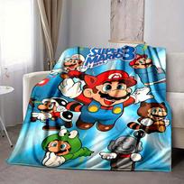 1 vnt. Mario Bros minkštas ir šiltas flanelinis pledas, daugiafunkcis pledas ant sofos, fotelio, biuro, lovos, stovyklavimui, kelionėms 80x120cm blue