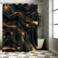 Luxurious Shimmering Black Gold Shower Curtain Modern Wave Design For Bathroom Decor W60H190(CM)-1 Pcs gray