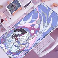 Kawaii Genshin Impact Columbina Mouse Pad Gaming Locking Edge Big Computer Game Large Rubber Non-slip Mousepad Laptop Desk Mat 600x300x2mm gray
