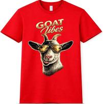 Goat Vibes T Shirt Funny Goat Sunglasses City Skyline Graphic Tee Casual Top S red