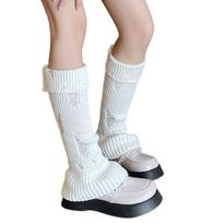 Japanese Sweet Girl Flared Long Socks Women Girls Distressed Ripped Hole Leg Warmers Ribbed Knit Leg Covers Boot Cuffs pilka spalva
