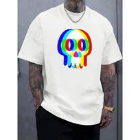 Men'S Casual Summer T-Shirt | Vibrant Rainbow Skull Print | Round Neck, Short Sleeve | Ideal for Outdoor Activities | Stylish & Comfortable S balta