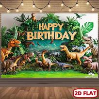 Happy Birthday —Realistic dinosaur characters, lush green plants and bright colors, suitable for indoor and outdoor party 47.2x31.5inch/120*80cm blue