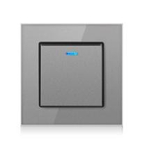 1 mygtuko 2 krypties šviesos jungiklis su LED indikatoriumi, prabangus krištolinis grūdinto stiklo skydelis, sieninis jungiklis (Black,86*86mm&Uk Standard) juoda
