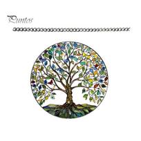 Indoor Outdoor Suncatcher Tree of Life Round Hanging Sign, Stained Glass Acrylic Sign Decoration, Window Wall Ornament for Sun Resistant įvairiaspalvis