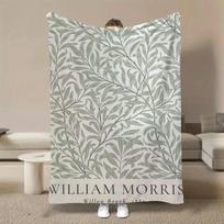 William Morris „Willow Branch“ rašto pledas, minkštas, šiltas, natūralus, elegantiškas sofos užtiesalas, puiki relaksacijos namų dekoracija, dovana Size: 100*150cm, Weight: 230 GSM white