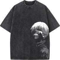 Tokyo Ghoul Ken Kaneki Graphic Print T-shirt Manga Vintage Washed Oversized T Shirt Men Women Clothing S black