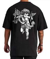 Unisex Klasikinio meno Putto Angelas Vintažiniai Marškinėliai Renesanso Skulptūra Streetwear Grafiniai Išskalbti Marškinėliai S gray