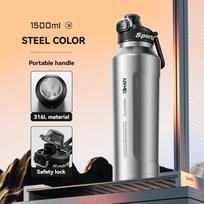 1.5L Insulated Water Bottle Stainless Steel Cold Hot Insulated Cup Vacuum Thermos Bottle Double Wall Flasks 1.5L gray