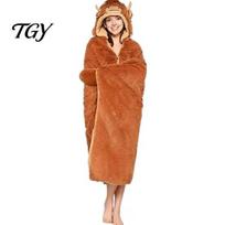 Cozy Sleep Wear Animal Wearable Blanket Hoodie, Adults Oversized Fleece Sweatshirt Comfortable Cape Sleepwear, Halloween Cosplay Costume Plush Hooded I brown