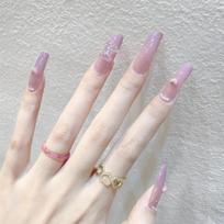 24Pcs Gradient Long Coffin Press On Nails With Glue Fake Nail Tips For Women Girls Nail Art brown