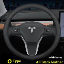 Nappa odos automobilio vairo apdangalas Tesla Model 3 Y S X 2019 - 2025 4 sezonams 36-38 CM Juodas Automobilio interjero aksesuaras black