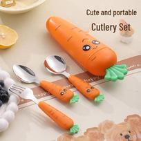 304 Stainless Steel Cartoon Carrot Cutlery Set - Baby Feeding Spoon & Fork, Portable & Food-Grade Spoon orange