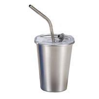 Stainless Steel Mug Travel Coffee Cup Lid With Straw gray