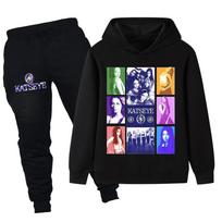 PB1315 2pcs/set Children Girls KATSEYE Printed Long Sleeves Hoodie Trousers Clothes Sets 110cm blue