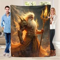 Medieval armor and dragon staff patterns Flannel printed blanket suitable for all seasons for living room office sofa and travel 75x100cm brown
