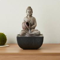 Feng Shui Wealth Water Feature Compact Size Buddha Statue Tranquil Desktop gray