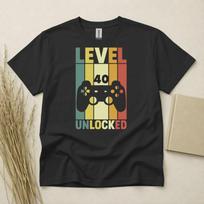 Level 40 Unlocked 40th Birthday T Shirt Custom Year Gift Gildan Heavy Cotton Tee XL įvairiaspalvis